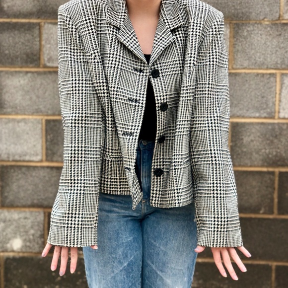 Da-Rue Suit Jacket Women's 18 Black White Houndstooth Silk PRofessional Look - Picture 5 of 6